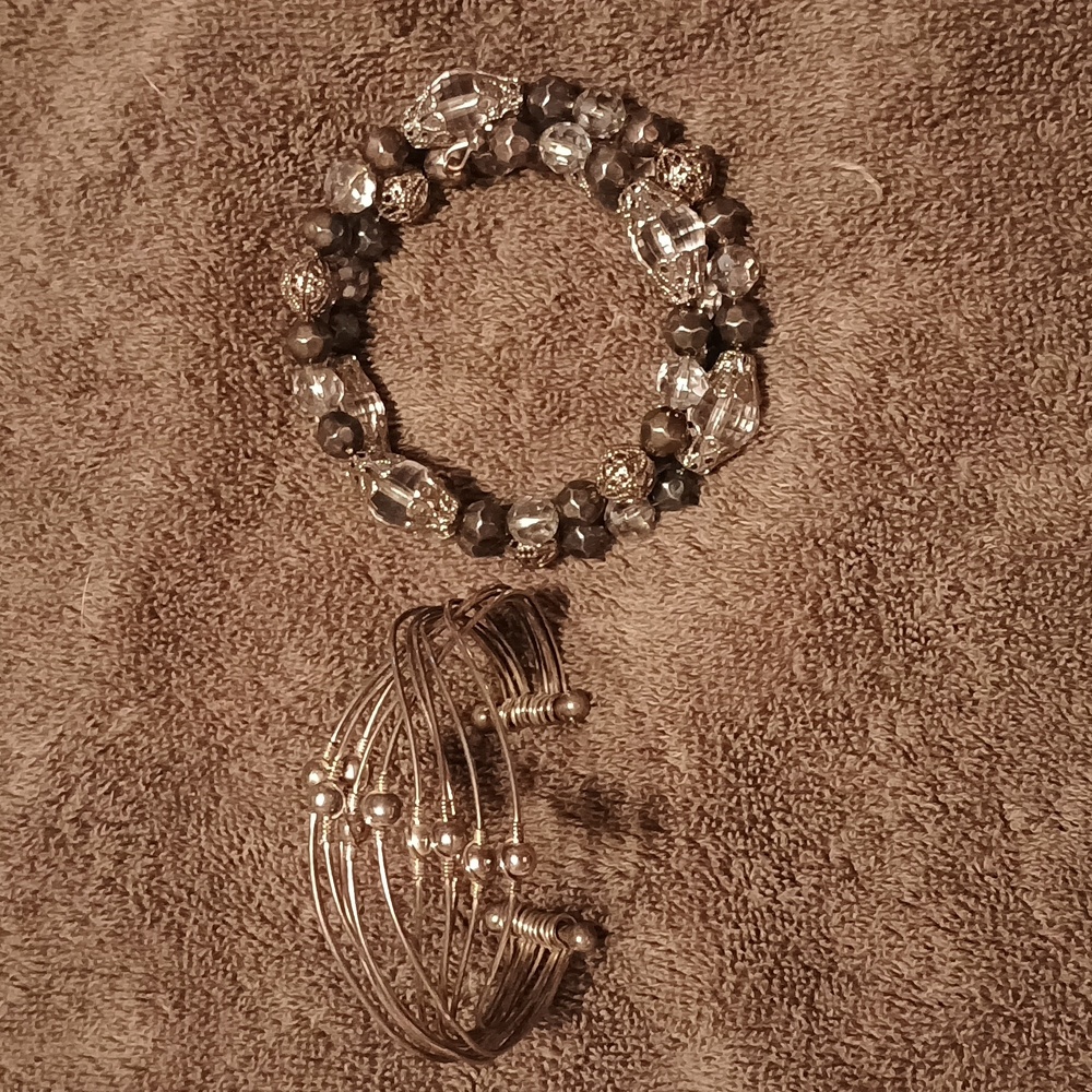 3 silver Tone Bracelets Women